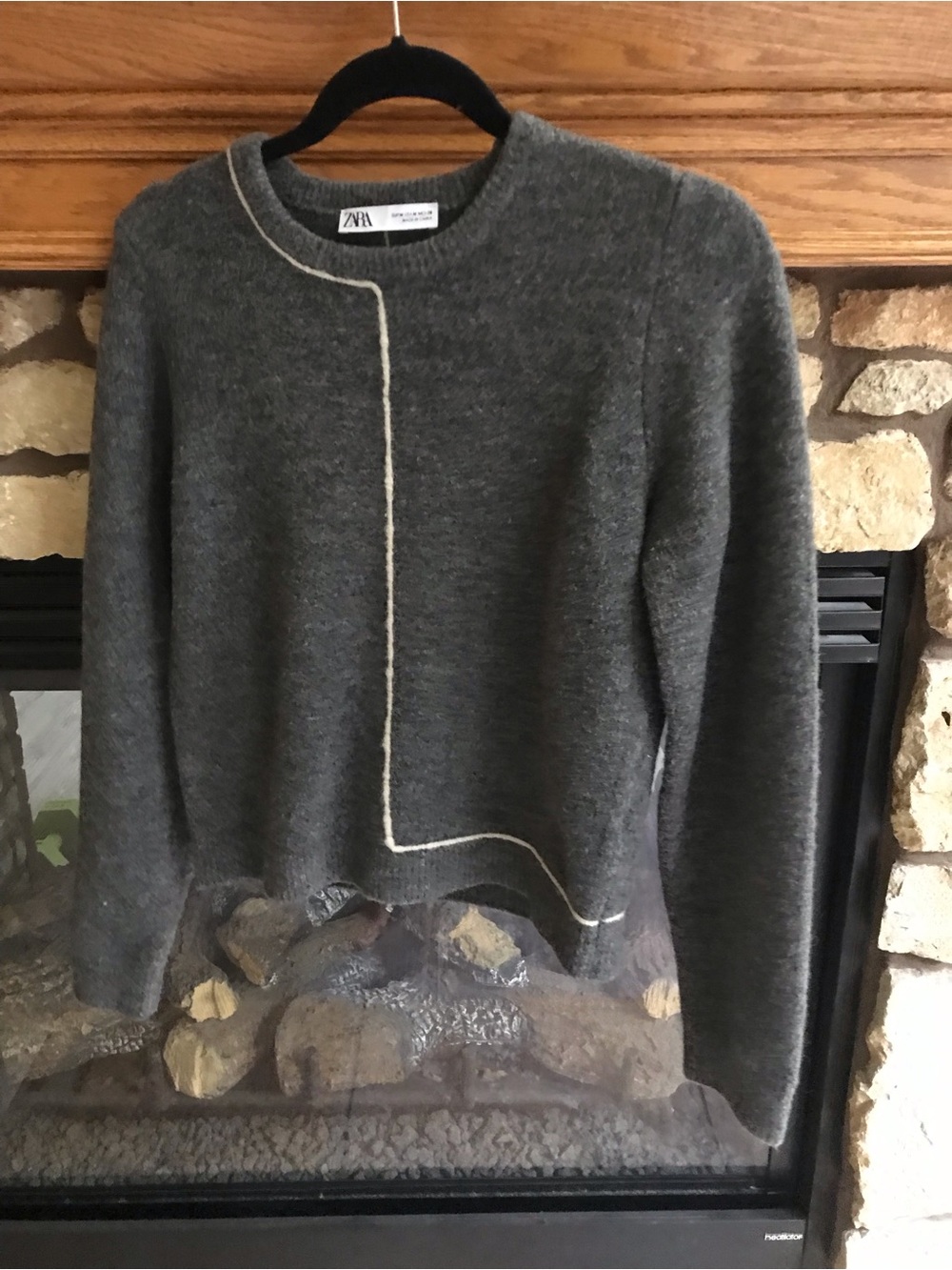 ZARA Charcoal Gray Crewneck Sweater with Cream Outline
